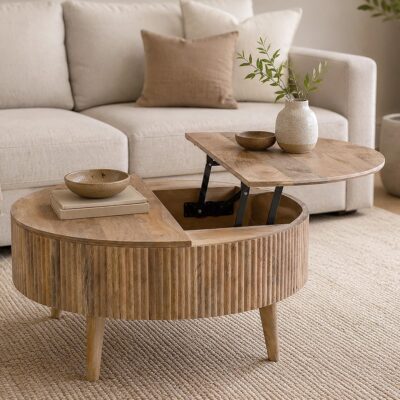 Alternative view of Balark Round Lift-Top Coffee Table in Natural