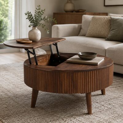 Alternative view of Balark Round Lift-Top Coffee Table in Walnut