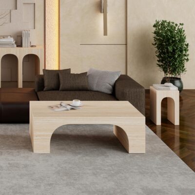 Alternative view of Atticus Contract Grade Rectangular Coffee Table in Travertine