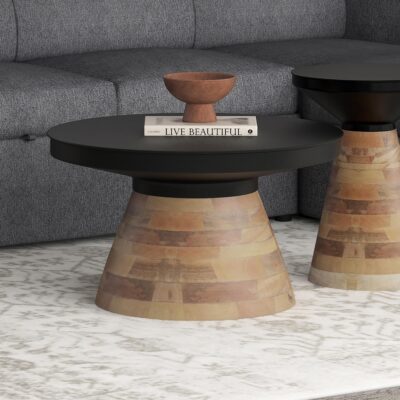 Alternative view of Boden Round Coffee Table in Black and Walnut