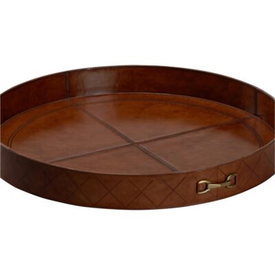 Alternative view of LEATHER ROUND TRAY WITH METAL