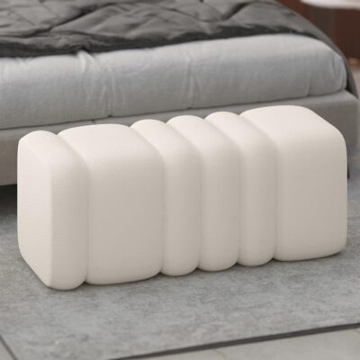 Alternative view of Rigel Large Ottoman Bench in Ivory Boucle