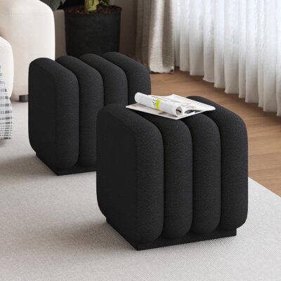 Alternative view of Rigel Small Square Ottoman in Black Boucle