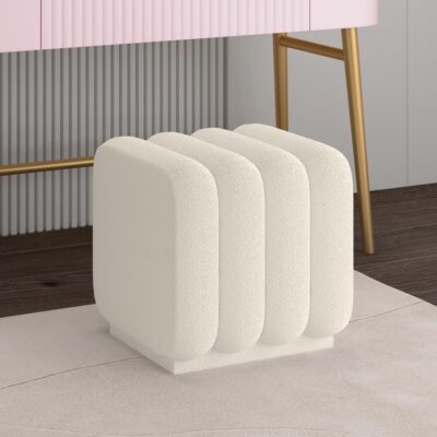 Alternative view of Rigel Small Square Ottoman in Ivory Boucle