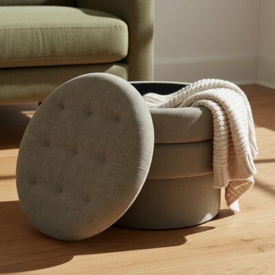 Alternative view of Kepler Round Storage Ottoman in Moss