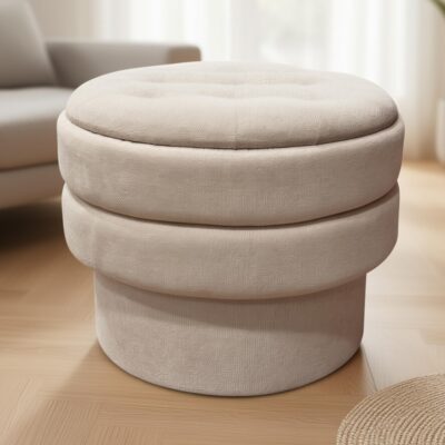 Alternative view of Kepler Round Storage Ottoman in Oat