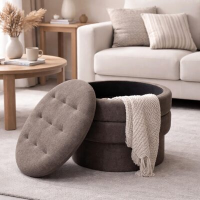 Alternative view of Kepler Round Storage Ottoman in Warm Charcoal