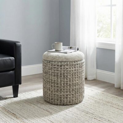 Alternative view of Indigo Round Storage Ottoman in Beige Charcoal