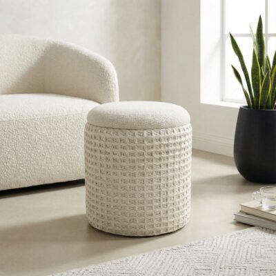 Alternative view of Indigo Round Storage Ottoman in Ivory