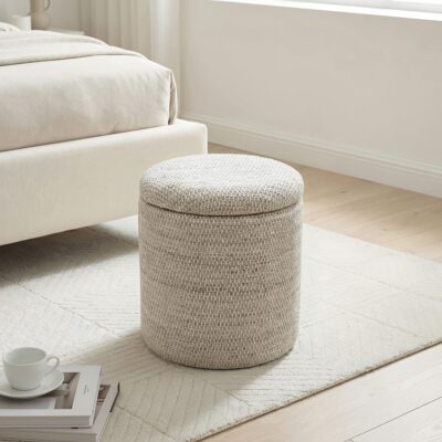 Alternative view of Dalia Round Storage Ottoman in Beige