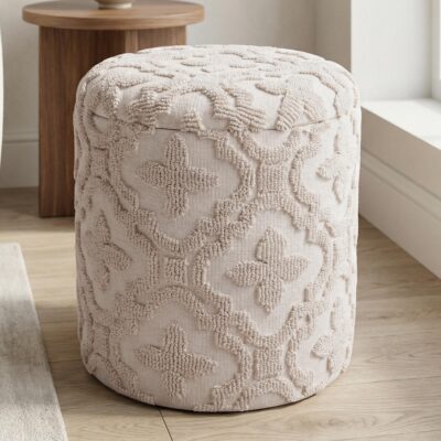 Alternative view of Magnolia Round Storage Ottoman in Ivory