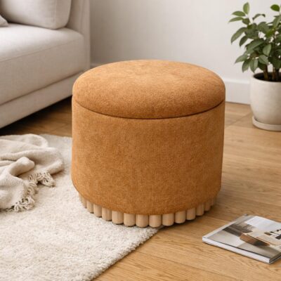 Alternative view of Sadie Round Storage Ottoman in Rust and Natural