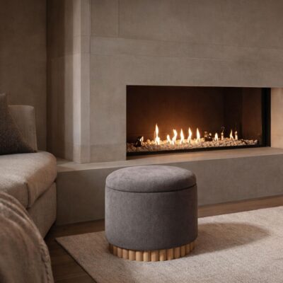Alternative view of Sadie Round Storage Ottoman in Warm Charcoal and Natural