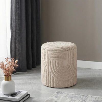 Alternative view of Lullu Round Storage Ottoman in Beige