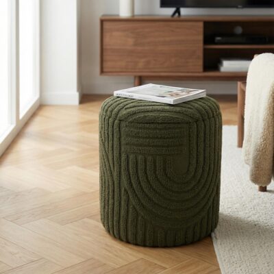 Alternative view of Lullu Round Storage Ottoman in Olive Green