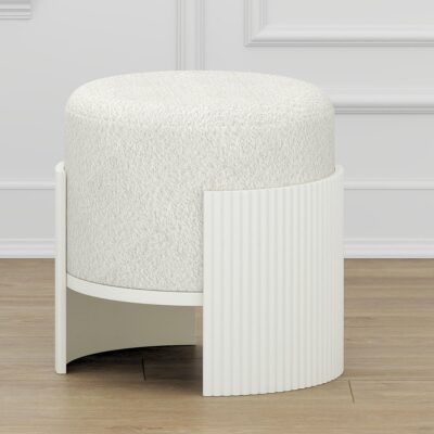 Alternative view of Kiraz Round Ottoman in Ivory & White