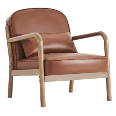 Fani Accent Chair, Faux Leather in Saddle and Walnut