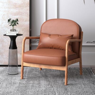 Alternative view of Fani Accent Chair, Faux Leather in Saddle and Walnut