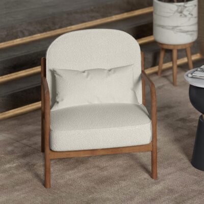 Alternative view of Fani Accent Chair, Fabric in White Boucle and Walnut