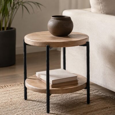 Alternative view of Johar Round Accent Table in Natural and Black