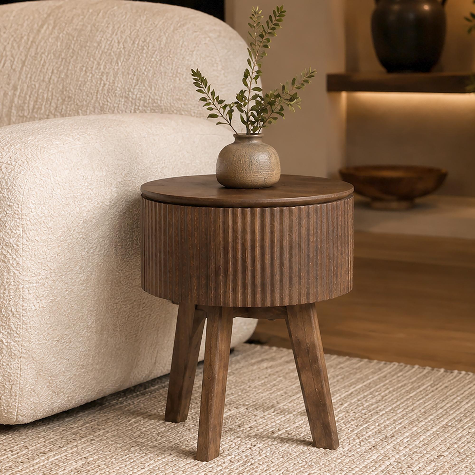 Balark Round 1 Drawer Accent Table in Walnut - Image 2