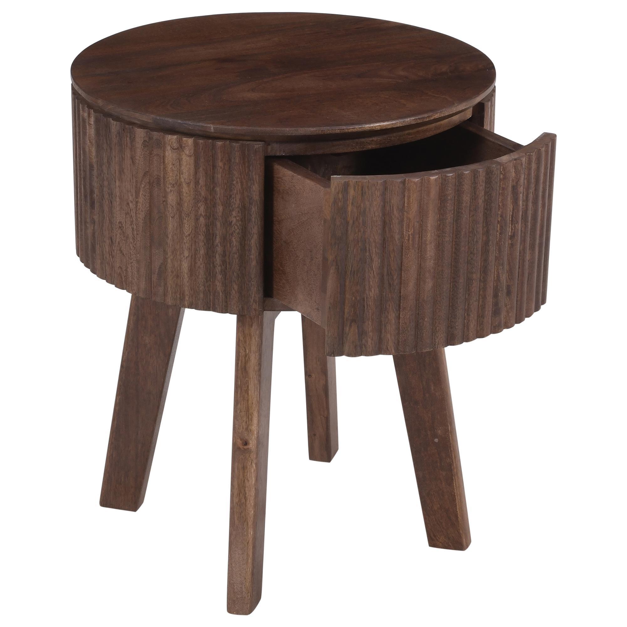 Balark Round 1 Drawer Accent Table in Walnut - Image 3