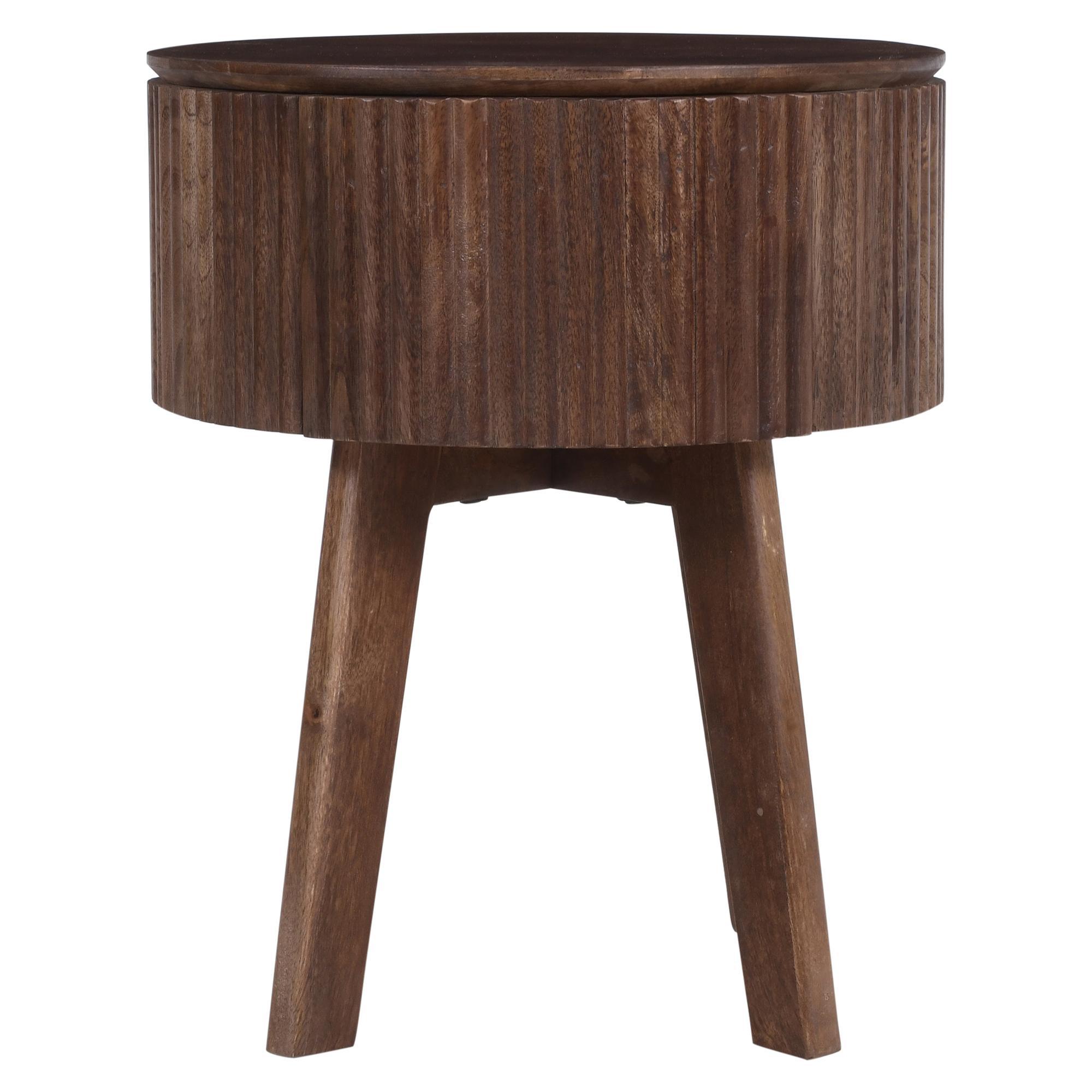 Balark Round 1 Drawer Accent Table in Walnut - Image 4