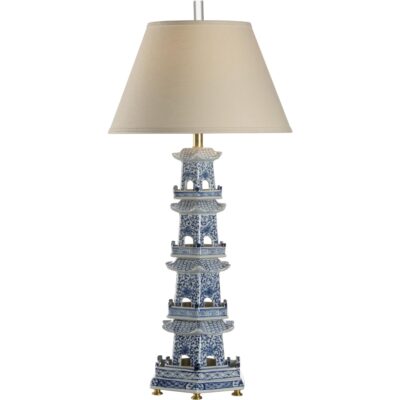 Pagoda Lamp - Blue/White