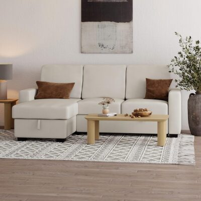 Alternative view of Alfonso 93.25" Sofa w/Bed & Storage in Beige Performance Fabric