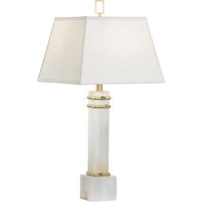 ALABASTER COLUMN LAMP WITH GOLD/STONE RINGS