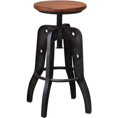 Parota Wooden Round Seat Adjustable 24-30" Swivel Iron Base Barstool