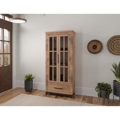 Alternative view of Natural Parota 2 Glass Door 1 Drawer Cabinet