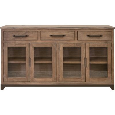 Natural Parota 3 Drawer 4 Glass Doors Console