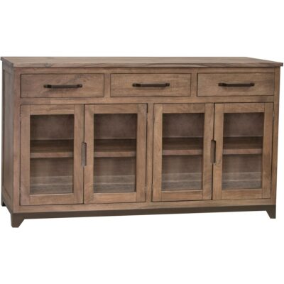 Natural Parota 3 Drawer 4 Glass Doors Console