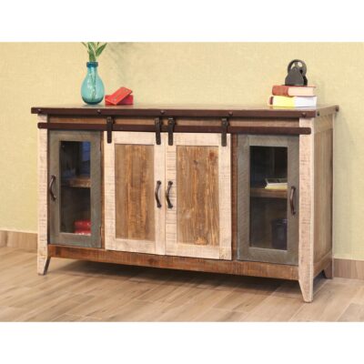 Alternative view of Antique 2 Glass Doors 2 Sliding Doors 60" TV Stand