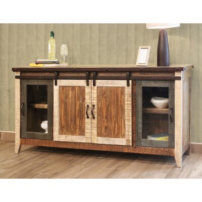 Alternative view of Antique 2 Glass Doors 2 Sliding Doors 70" TV Stand