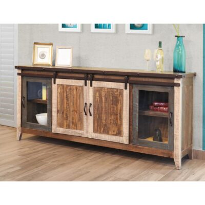 Alternative view of Antique 2 Glass Doors 2 Sliding Doors 80" TV Stand