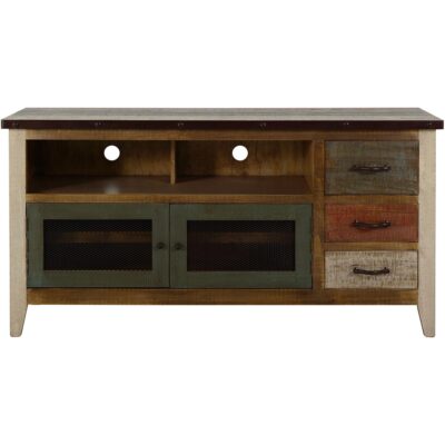 Alternative view of Antique 3 Drawer 2 Iron Mesh Doors 62" TV Stand