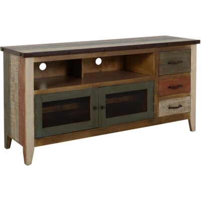 Antique 3 Drawer 2 Iron Mesh Doors 62" TV Stand