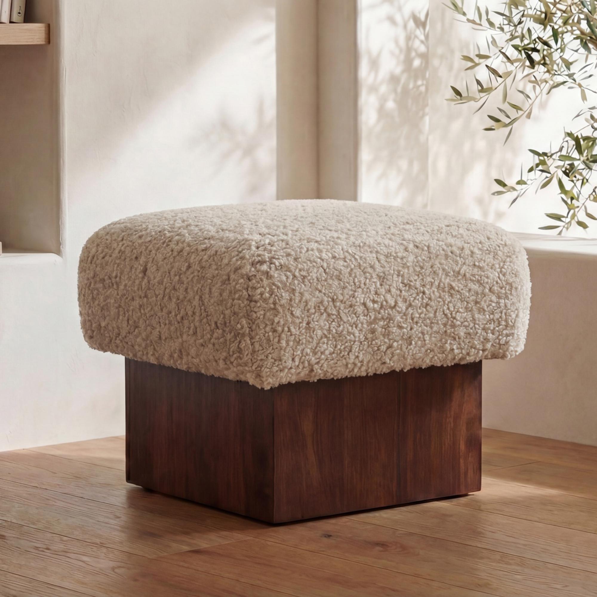 Serge Ottoman Cream Faux Shearling - Image 2