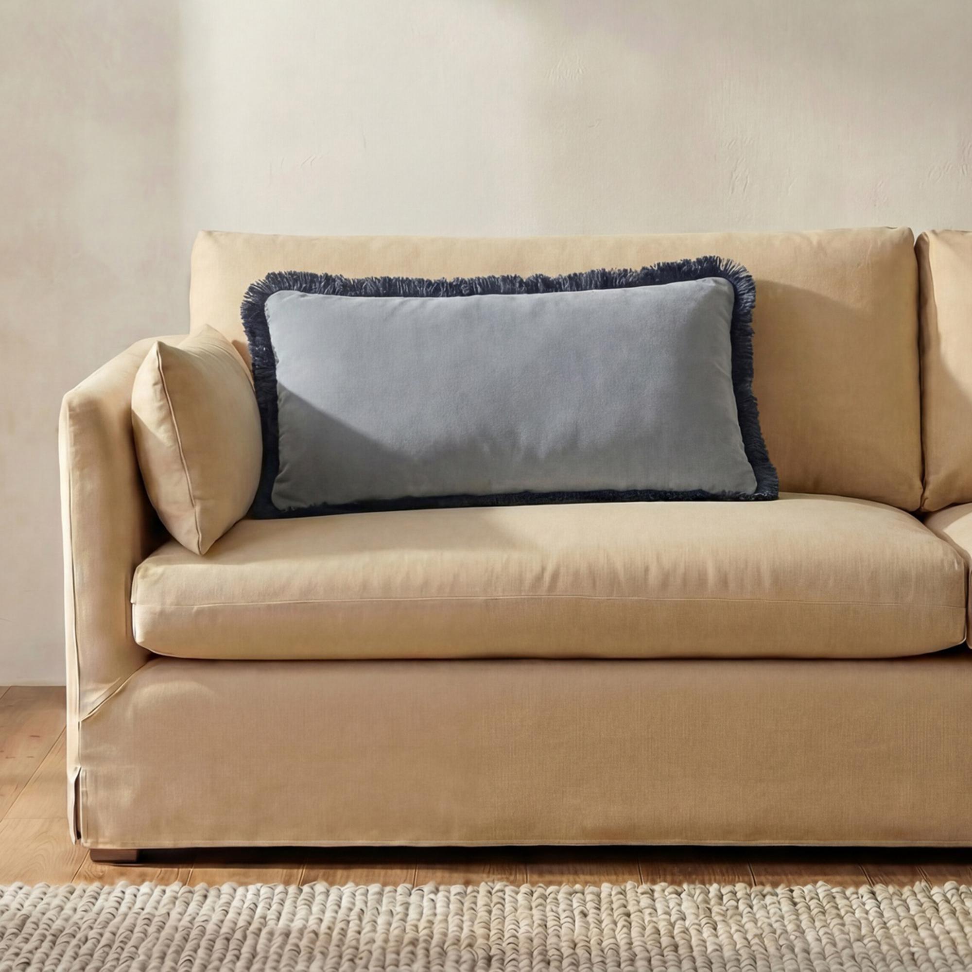 Yasmin Lumbar Cushion Light Blue Faux Mohair - Image 2