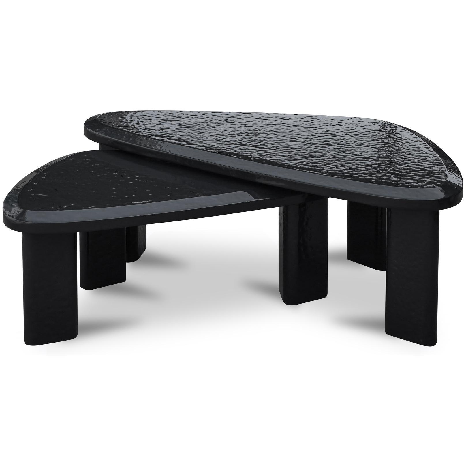 Sophie Outdoor Nesting Table Set Charcoal Lacquer